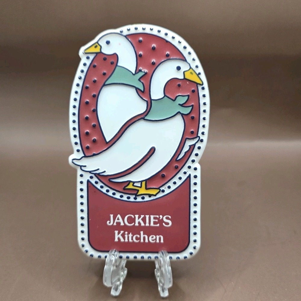 Vintage 1980s Country Goose‎ Plastic Magnet "Jackie's Kitchen"  4.75" x 2.75"